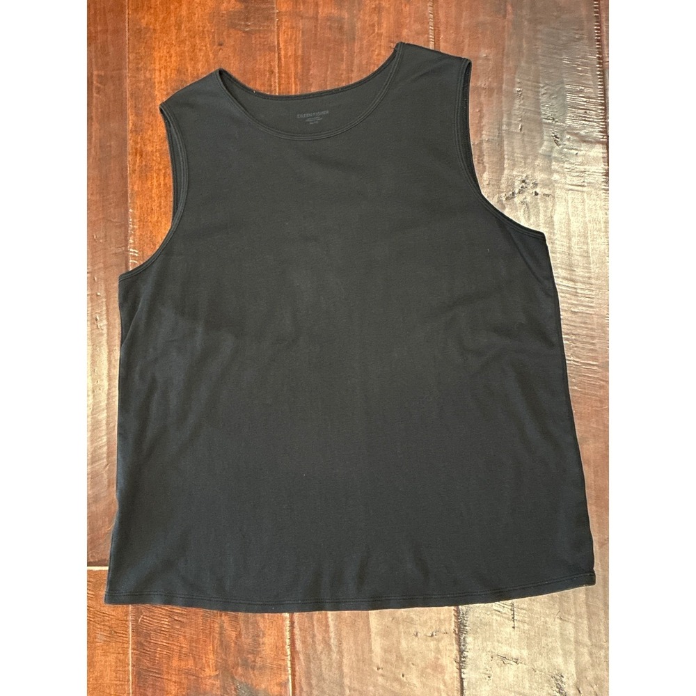 Eileen Fisher Tank Top Women XL Black Organic Cotton Sleeveless Minimalist Basic